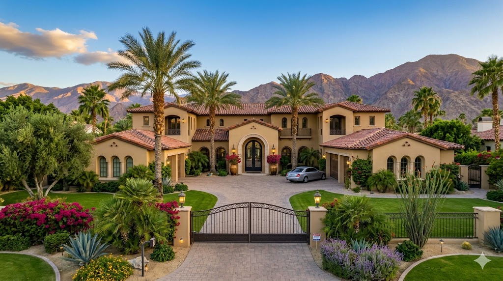 Luxury homes in Rancho Mirage golf course community with mountain views
